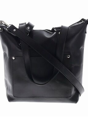 Everyday Black Leather Tote with Crossbody Strap